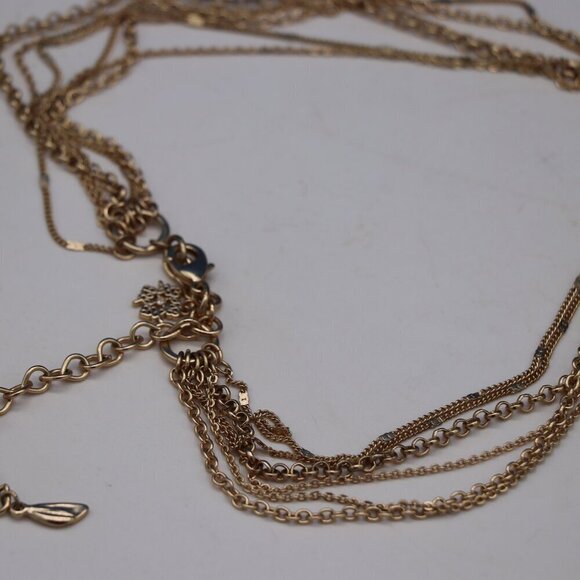 White House Black Market Gold Toned Five Strand Y Drop Style Necklace - Picture 7 of 9